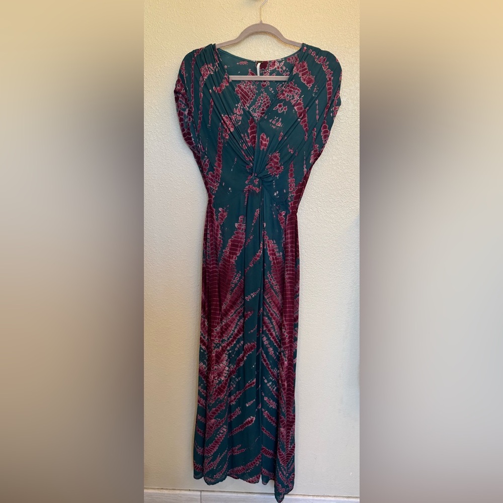 Chic Teal and Burgundy Maxi Dress